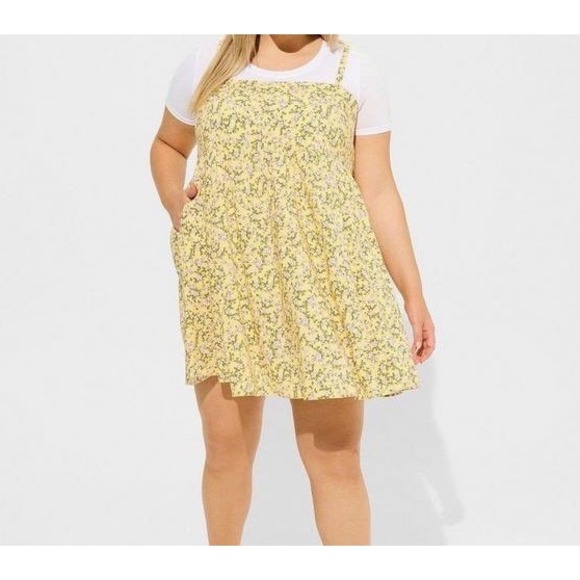 torrid Dresses & Skirts - Torrid Dress Women's 3X Mini Challis Yellow Floral Print Sleeveless Babydoll